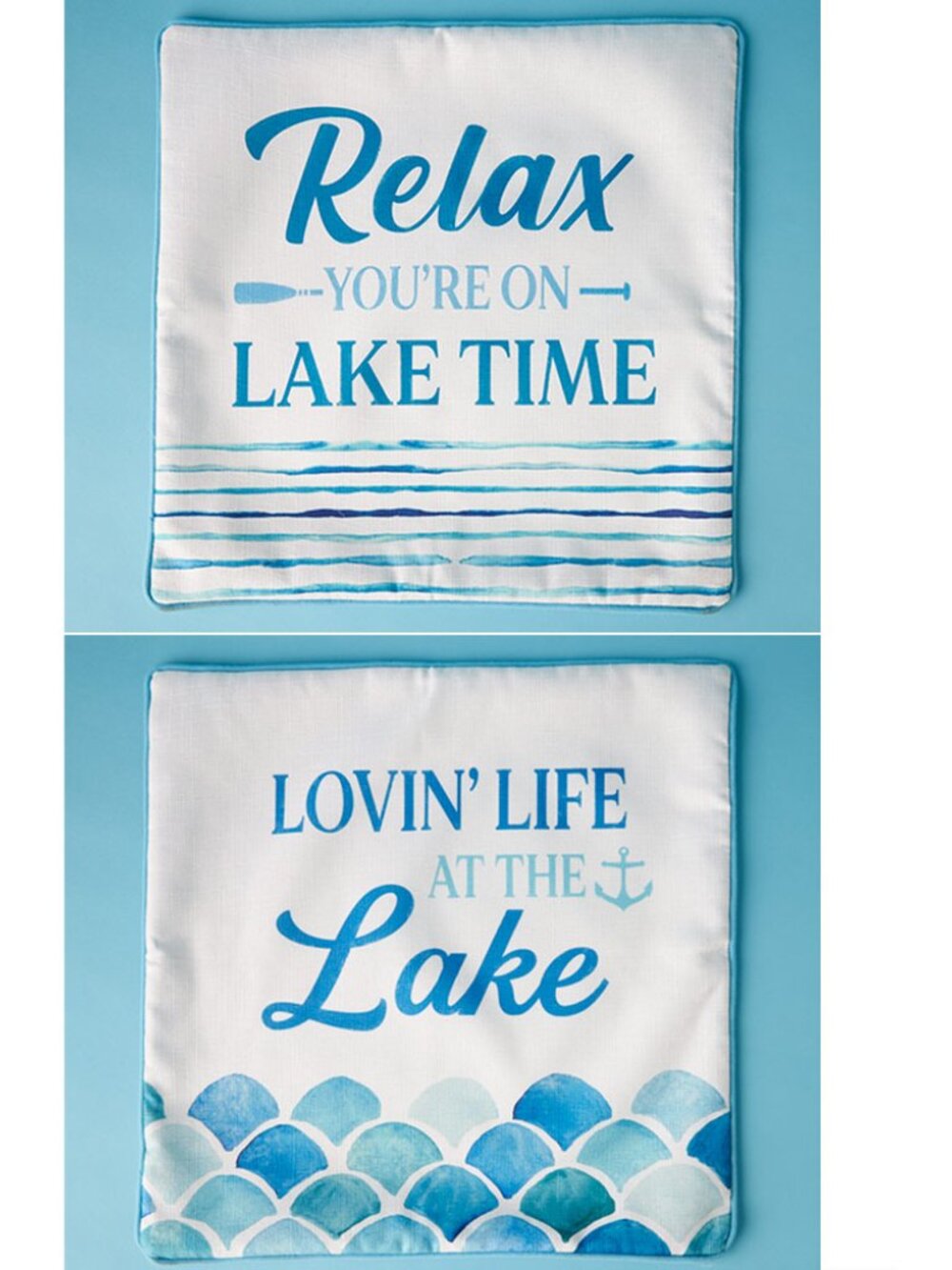 NEW! Lot of 2 Lake Word Pillow Covers Coastal Nautical Beach House 18" x 18"
